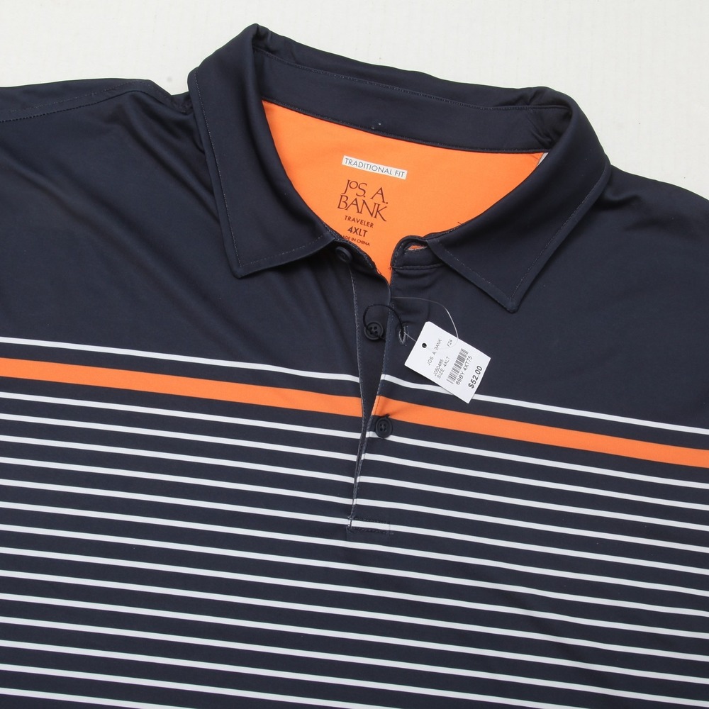 NWT Jos. A. Bank Traveler Men's 4XLT Navy Blue Orange White Striped Polo Shirt